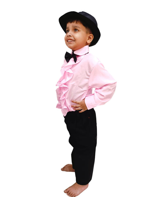 Ballroom Western Dance Pink Frill Shirt Black Pant Hat & Bow Set Kids and Adult Fancy Dress Costume
